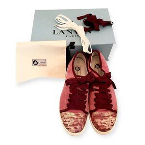 Lanvin suede sneakers‎ with printed lizard leather cap toe,  size 39EU, Pink/Red